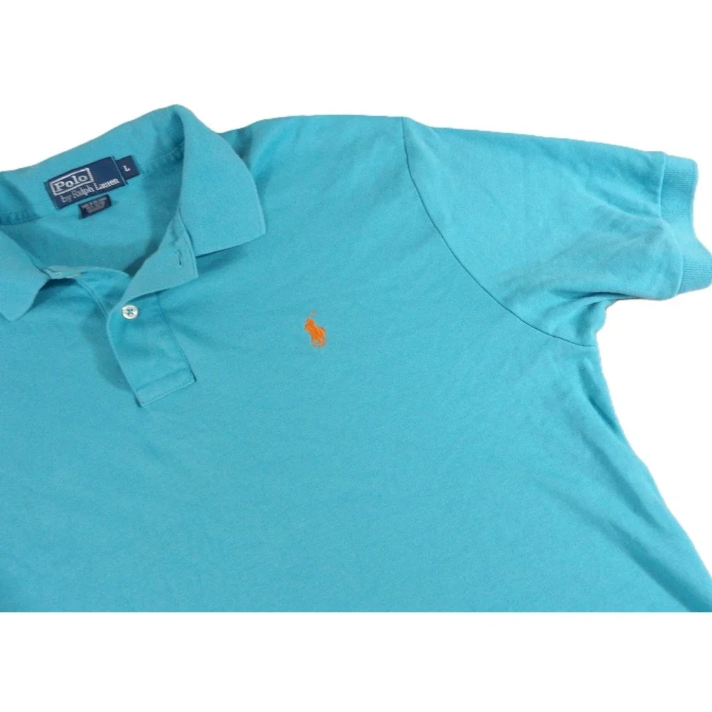 Polo Ralph Lauren Polo Shirt Men L Turquoise Blue Classic Fit Cotton Pony Golf
